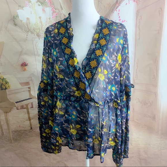 Anthropologie Meadow Rue Floral Sheer Blouse - Picture 2 of 11